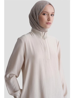Armine Fermuarlu Uzun Tunik Bej