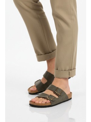 Pierre Cardin Haki Çift Bantlı Hafif Günlük Erkek Terlik PC-7543 M