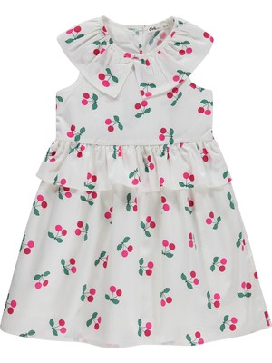 Civil Girls Kiraz Baskılı 6-9 Yaş Elbise - Ekru 7-8 Yaş