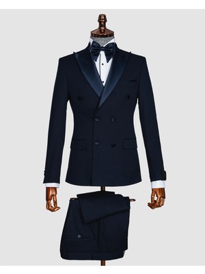 Echol Erkek Slim Fit Kruvaze Smokin &amp; Damatlık Takım Elbise