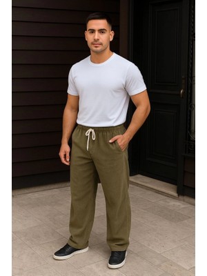 Modatıkla Erkek Fitilli Kadife Cepli Buggy Pantolon Oversize Rahat Kalıp - Haki