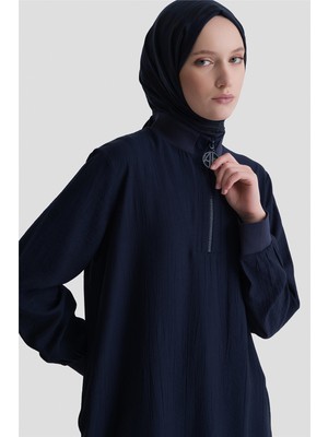 Armine Fermuarlu Uzun Tunik Lacivert