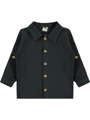 Civil Baby Müslin Uzun Kol 6-18 Ay Gömlek - Gri 9-12 Ay