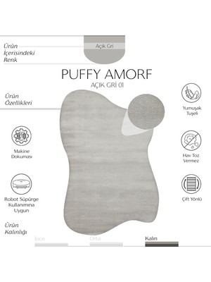 Cool Halı Açık Gri Kalın Yumuşak Trendy Amorf Soyut Pofuduk Asimetrik Giyinme Genç Yatak Odası Halısı