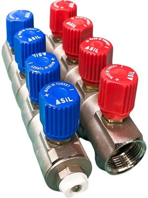 Asil 1'inç 16 Lık Kendinden Vanalı 4'lü Kollektör (Takıl Halinde Satılır 2 Adet Kırmızı-Mavi)