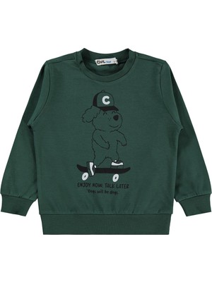 Civil Boys Kaykay Köpek Baskılı 2-5 Yaş Sweatshirt  - Yeşil 2-3 Yaş