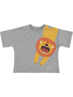 Civil Baby Aslan Baskılı 3-12 Ay Tişört - Gri 6-9 Ay