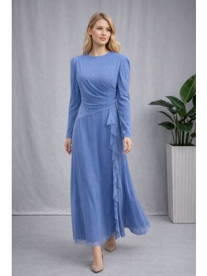 Hiramir Yeni Sezon Kadın Simli Tül Abiye Elbise YZ2505