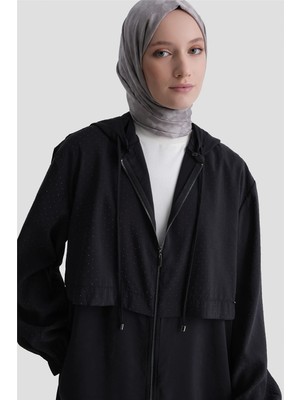 Armine Kapüşonlu Modal Karışımlı Kap Siyah