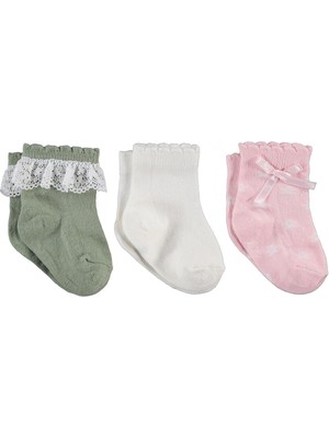 Civil Baby Dantel ve Fiyonk Aksesuarlı 3'lü 6- Bebek Kız Çorap Set - Standart 18 Ay