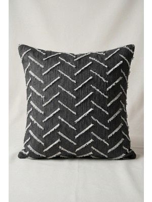 Cortibo Harmony Serisi Püsküllü Kırlent Kılıfı Antrasit-Açık Gri