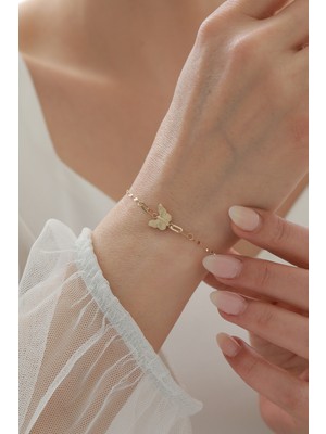 Yavuz Kuyumculuk 14 Ayar Altın Aynalı Zincir Kelebek Bileklik