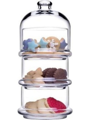 Şeffaf 3 Katlı Cam Kurabiyelik Çerezlik Şekerlik Seti