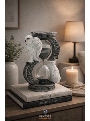 Ventoze Dekoratif Baykuş Kum Saati Biblo Antik Tasarım Masa Üstü Aksesuar Ofis Ev Doğum Günü Hediyesi