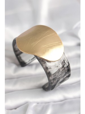 Similar Siyah Mermer Desen Akrilik Plastik Gold Daire Plaka Model Kadın Bilezik - TJ-BB6679