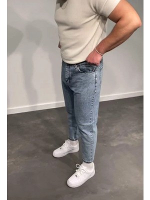 Modatıkla Erkek Kar Yıkamalı Buz Mavi Mom Jean