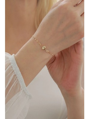 Yavuz Kuyumculuk 14 Ayar Altın Aynalı Zincir Kalp Bileklik