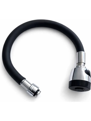 Solid Oynar Başlıklı Spiral Esnek 2 Fonksiyonlu Lavabo & Mutfak Musluk Ucu Siyah Renkli Musluk Başlığı