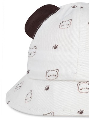 Civil Baby Kulaklı Bear Desen 6-18 Ay Erkek Bebek Fötr Şapka - Beyaz Standart