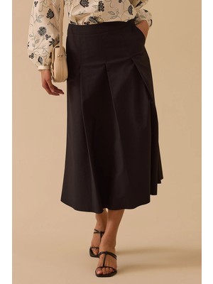 Seçil Kadın Pile Detaylı Cepli Etek - Siyah