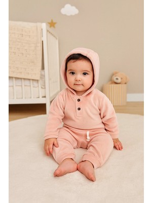 Aydodo Özel Dokulu Kadife Kapşonlu 2'li Bebek Takımı