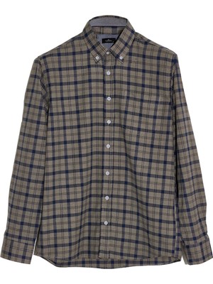 Tudors Erkek Regular Fit Klasik Kesim Düğmeli Yaka Küçük Kareli Pamuklu Gömlek