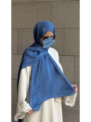 Qalortex Scarf Pamuklu Balık Sırtı Jakar Şal-Indigo