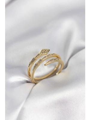 Dekofon Yılan Model Gold Renk Zirkon Taşlı Kadın Yüzük