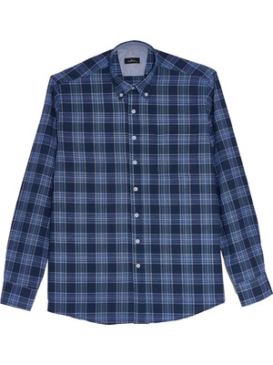 Tudors Erkek Regular Fit Klasik Kesim Düğmeli Yaka Küçük Kareli Pamuklu Gömlek