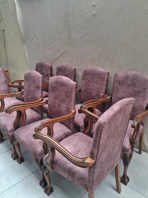 Bengi Ankara Mobilya Sandalye Berjer Bengi 90622 Model Aslan Ayak  Oymalı Gölge Desen Ceviz Boyalı 8 Adet