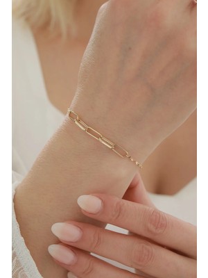 Yavuz Kuyumculuk 14 Ayar Altın Aynalı Zincir Kalın Ataş Bileklik