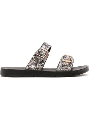 Derimod Kadın Siyah Çift Tokalı Desenli Terlik 26SFE460340