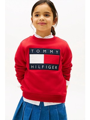 Tommy Hilfiger Unisex Çocuk Heritage Flag Sweatshirt - Kırmızı