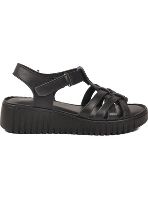 Pierre Cardin Siyah Hakiki Deri Cırtlı Kadın Günlük Topuklu Sandalet PC-54787 Z