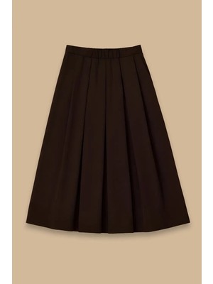 Seçil Kadın Pile Detaylı Elastik Bel Kloş Etek - Siyah