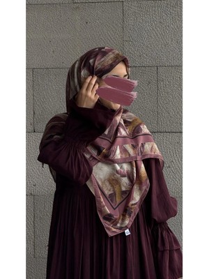 Qalortex Scarf Pamuklu Soft Fırça Desen Eşarp-Gül Kurusu