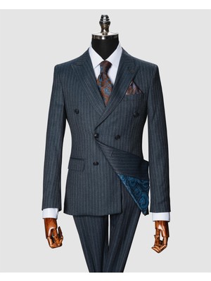 Echol Ech. 2344 Dokulu Dar Çizgili Kruvaze Takım