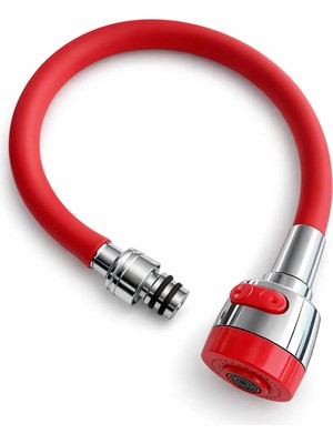 Solid Oynar Başlıklı Spiral Esnek 2 Fonksiyonlu Lavabo & Mutfak Musluk Ucu Kırmızı Renkli Musluk Başlığı