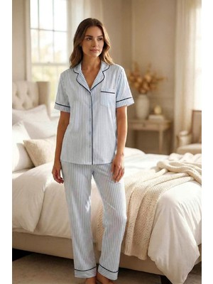 Puerpera Effortt Kadın Çizgili Kısa Kollu Pijama Takımı 2065