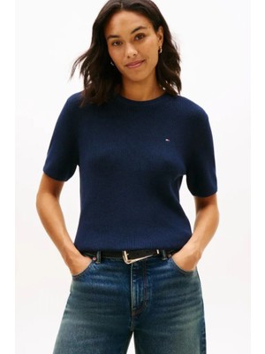 Tommy Hilfiger Kadın Dokulu Kısa Kollu Triko - Lacivert