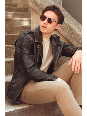 Derimod Carter Erkek Kahverengi Biker Deri Mont 25WGD6490G6