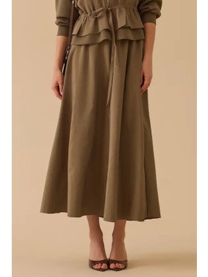 Seçil Kadın Bağcıklı Uzun Etek - Haki