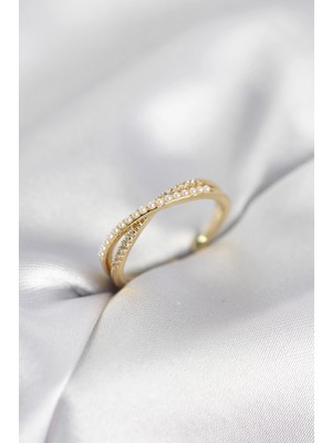 Dekofon Incili ve Zirkon Taşlı Gold Renk Kadın Yüzük