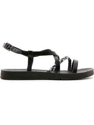 Derimod Kadın Siyah Örgü Detaylı Sandalet 26SFE461014