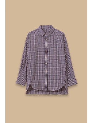 Seçil Kadın Düğmeli Pötikare Gömlek - Lacivert