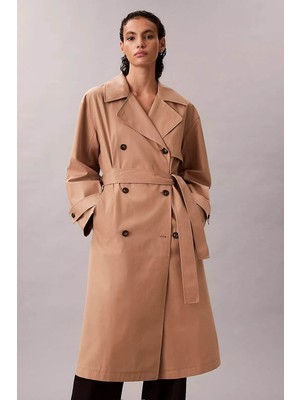 Calvin Klein Kadın Classic Long Cotton Trençkot - Camel