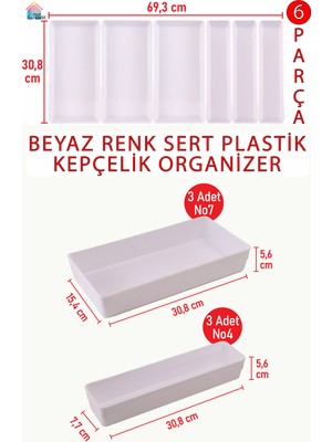 Beyaz Renk Sert Plastik 6'lı Kepçelik Çekmece Düzenleyici Set