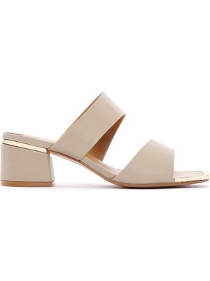 Derimod Kadın Bej Kısa Kalın Topuklu Terlik 26SFE460718