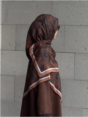 Qalortex Scarf Pamuklu Yaprak Desen Eşarp - Acı Kahve