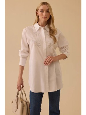 Seçil Kadın Nakışlı Gömlek - Beyaz